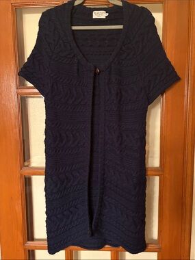 Blarney Woollen Mills Navy Cable Knit Short-Sleeve Cardigan XL